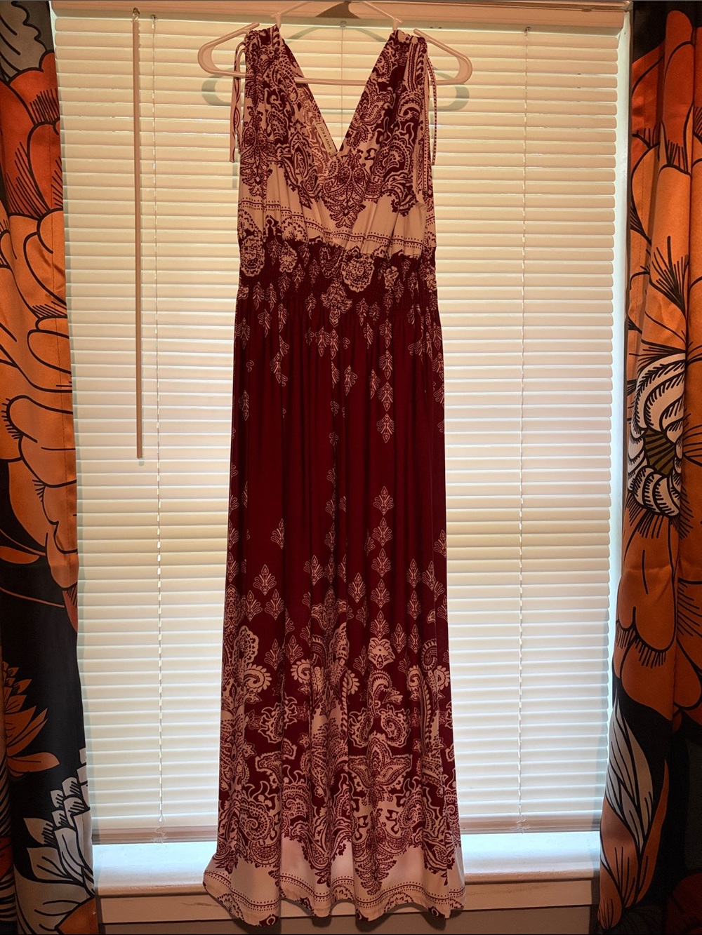 Jon & Anna Burgundy and White Sleeveless V-Neck Maxi Dress